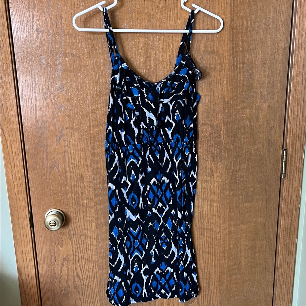 Bobbie Brooks Blue and Black Geometric Midi Dress